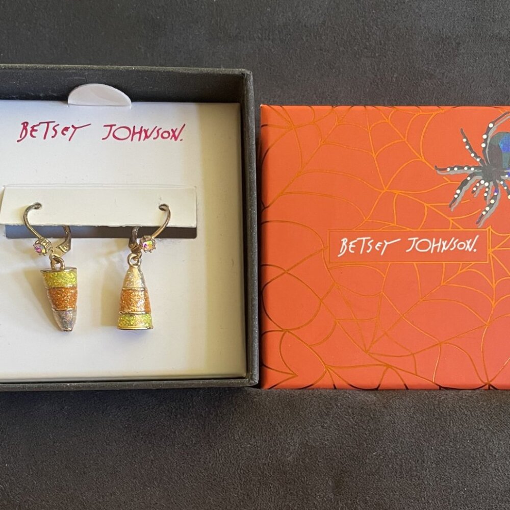 Betsey Johnson glittered candy corn dangel earrings